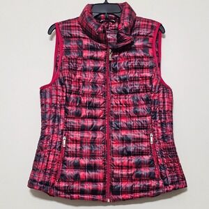 Tommy Hilfiger Women's Vest Large Lightweight Red/Black Plaid Zipper Pockets 544